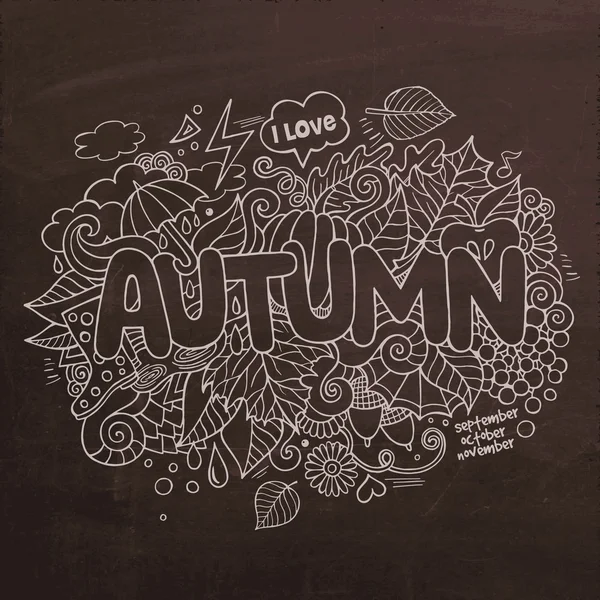 Autumn hand lettering and doodles elements chalkboard — Stock Vector