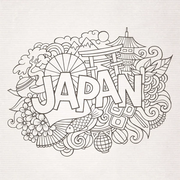 Japan country hand lettering and doodles elements — Stock Vector