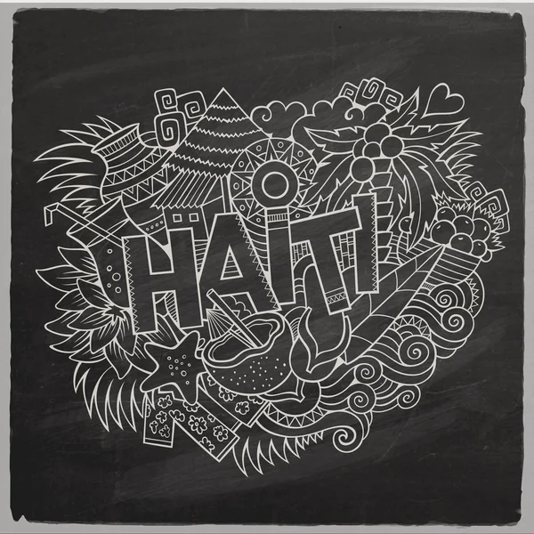 Haiti lettering mão e doodles elementos e símbolos de fundo — Vetor de Stock