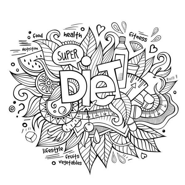 Dieet hand belettering en doodles elementen — Stockvector