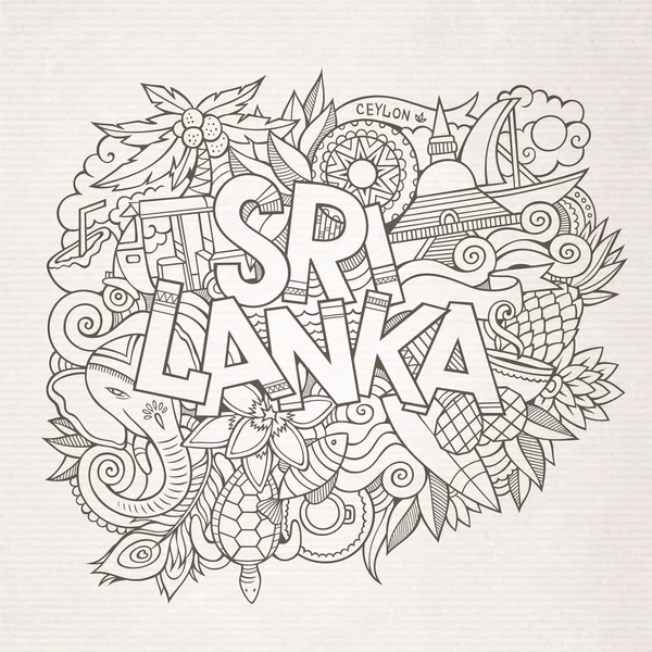 Sri Lanka pays lettrage à la main et éléments gribouillis — Image vectorielle
