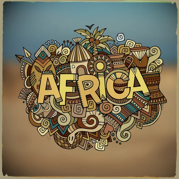 Afrika etnische hand belettering en doodles elementen — Stockvector