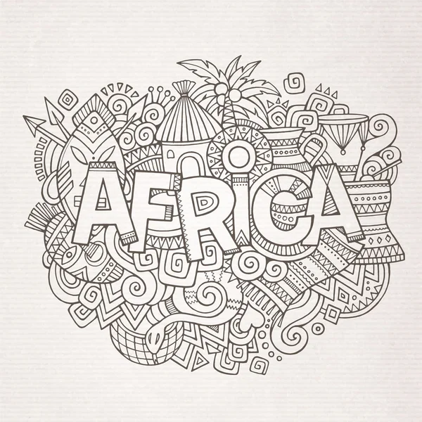 África lettering mão étnica e doodles elementos — Vetor de Stock
