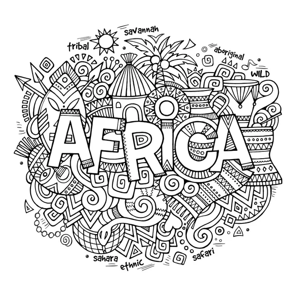 Afrique lettrage ethnique à la main et éléments de gribouillis — Image vectorielle