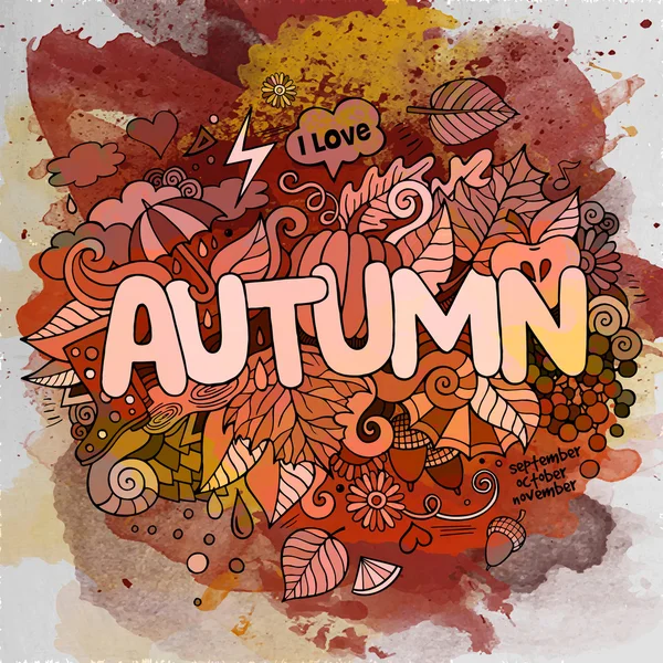 Autumn season hand lettering and doodles elements — Stock Vector