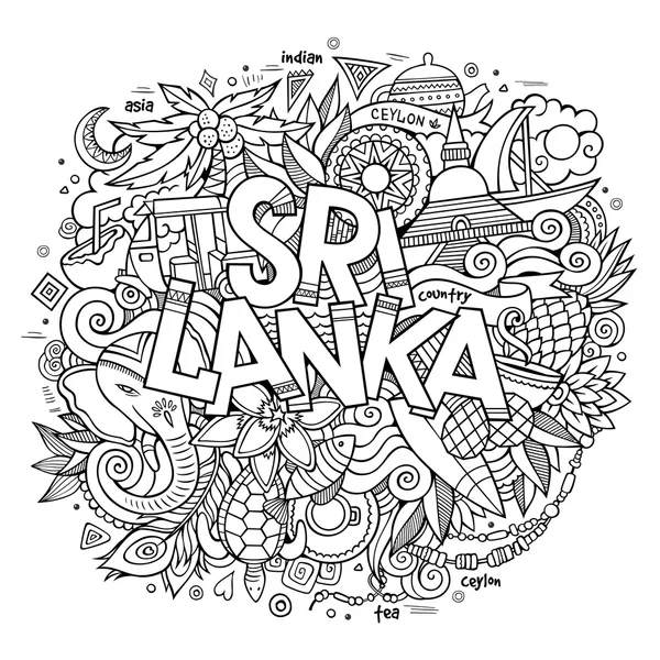 Sri Lanka land hand belettering en doodles elementen — Stockvector