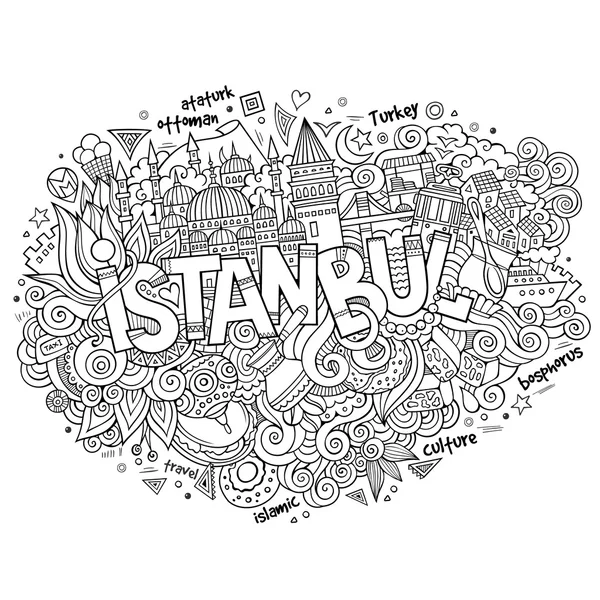 Isztambul város kézzel betűk és doodles elemek — Stock Vector