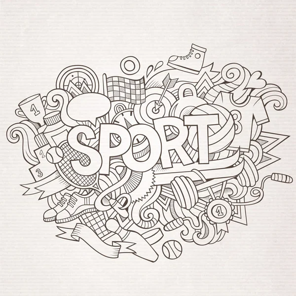 Sport Hand Schriftzug und Doodles Elemente Hintergrund. — Stockvektor