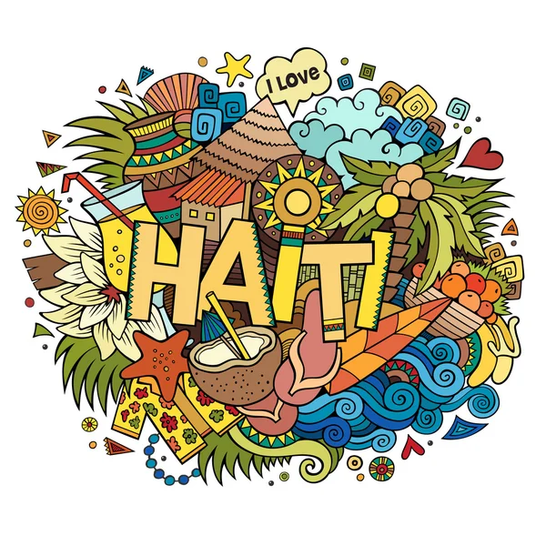 Haiti hand bokstäver och doodles element — Stock vektor