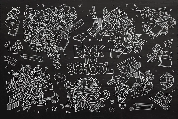Scuola e istruzione scarabocchi disegnati a mano vettoriale schizzo simboli — Vettoriale Stock