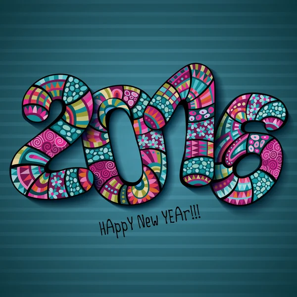 Feliz Año Nuevo 2016. Inscripción decorativa dibujada a mano — Vector de stock