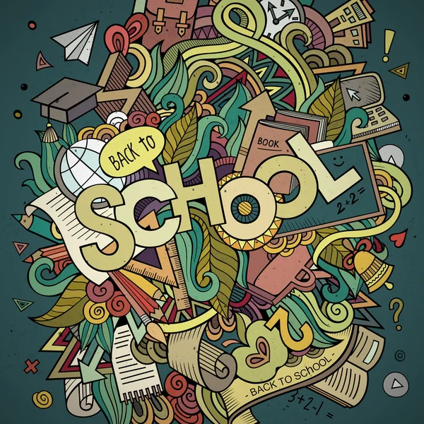 Escola cartoon mão lettering e doodles elementos de fundo . — Vetor de Stock