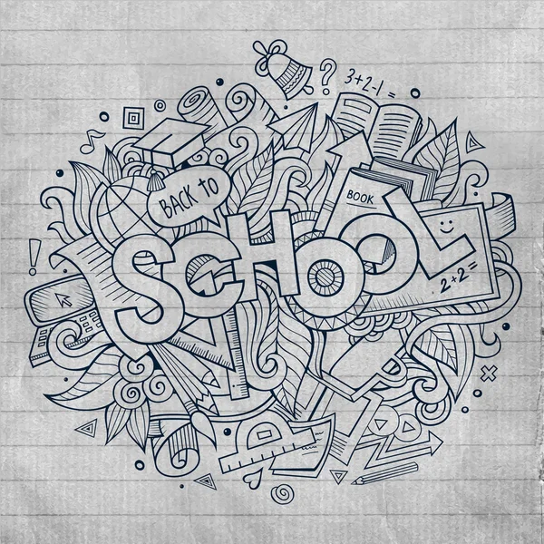学校手刻字和涂鸦元素 — 图库矢量图片