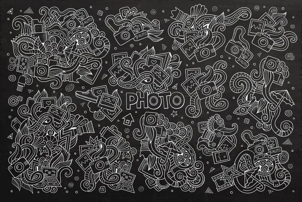 Chalkboard vetor mão desenhado Doodle desenho animado conjunto de objetos — Vetor de Stock