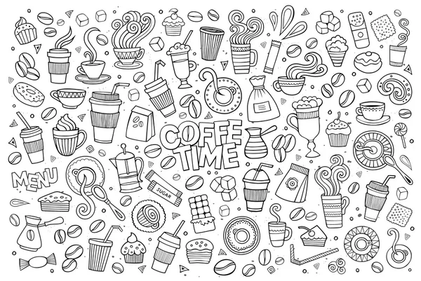 Kaffeezeit kritzelt handgezeichnete Vektorsymbole Stockillustration