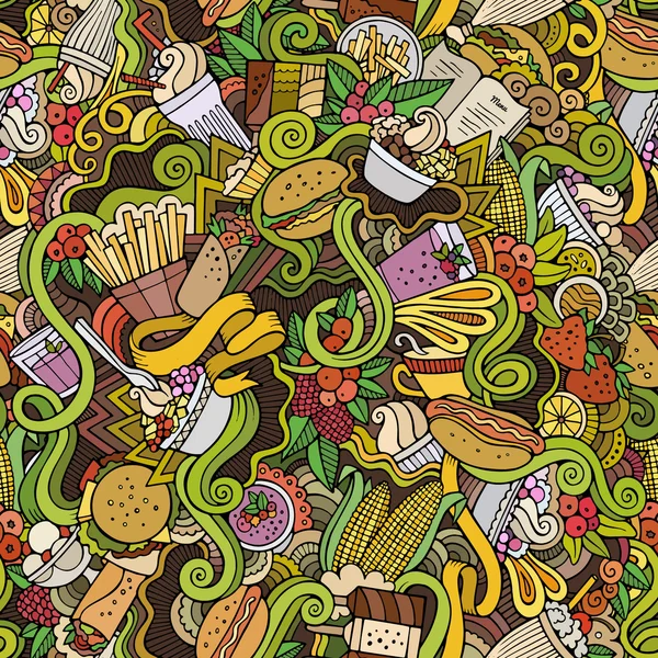 Cartoon vector disegnato a mano Doodles sul tema del fast food — Vettoriale Stock