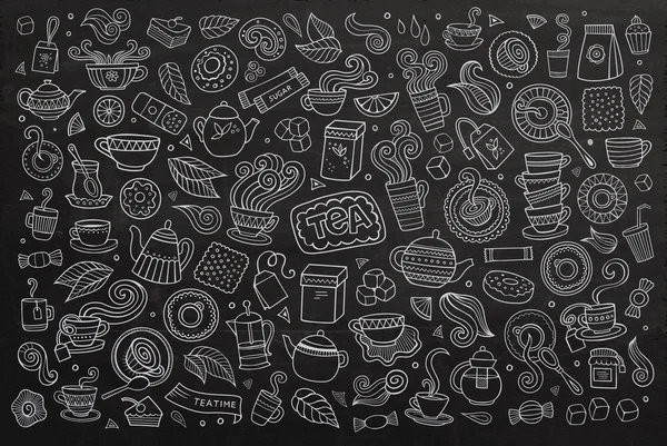 Chalkboard vetor mão desenhada Doodle desenho animado conjunto de objetos e s —  Vetores de Stock