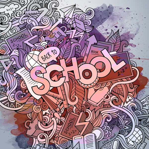 School hand belettering en doodles elementen en symbolen embleem — Stockvector