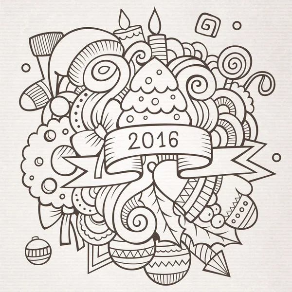 2016 Nouvel an éléments doodles fond — Image vectorielle