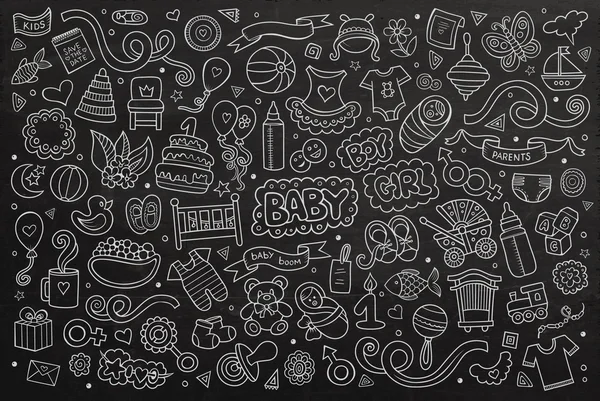 Pizarra vector dibujado a mano Doodle conjunto de dibujos animados de objetos — Vector de stock