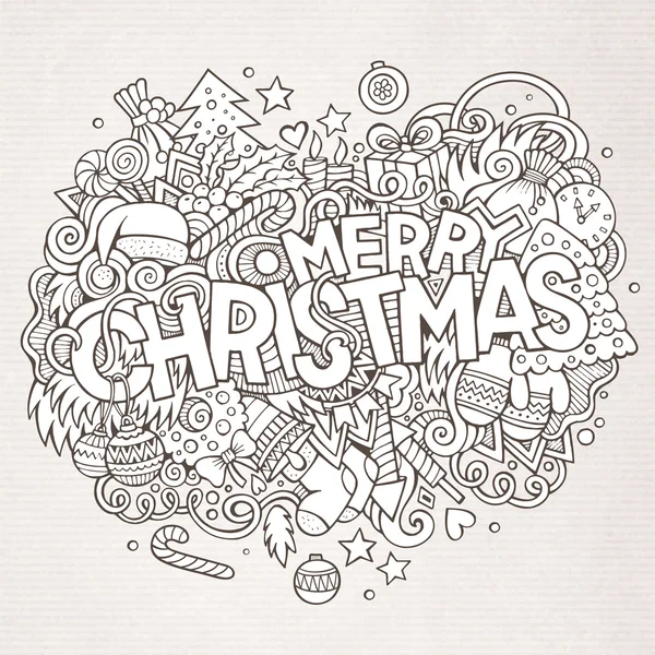 Buon Natale mano lettering e doodles elementi di sfondo — Vettoriale Stock