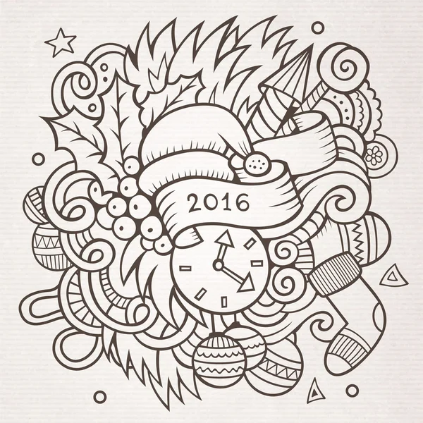 2016 nyår doodles element bakgrund — Stock vektor
