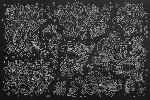 Kara tahta vektör el çizilmiş Doodle karikatür nesneleri kümesi — Stok Vektör