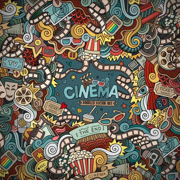 Мультфільм Векторна мальована рамка Cinema Doodle. Барвистий дизайн — стоковий вектор