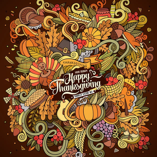 Desenhos animados mão vetor desenhado Doodle Thanksgiving ilustração . — Vetor de Stock