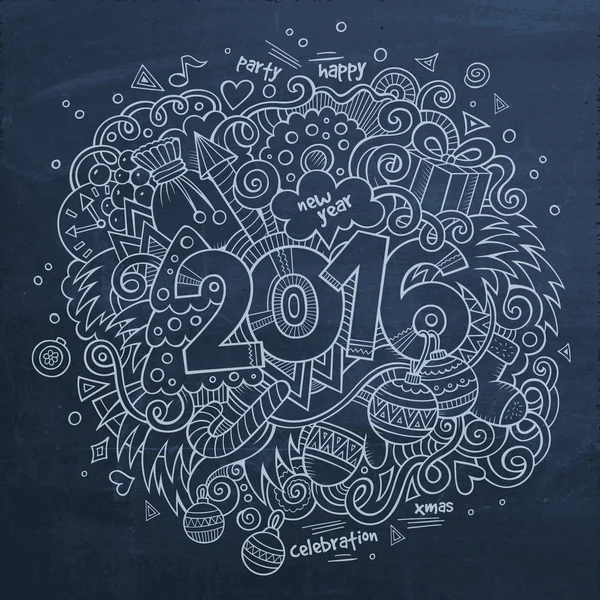 2016 New year hand lettering and doodles elements background — Stock Vector