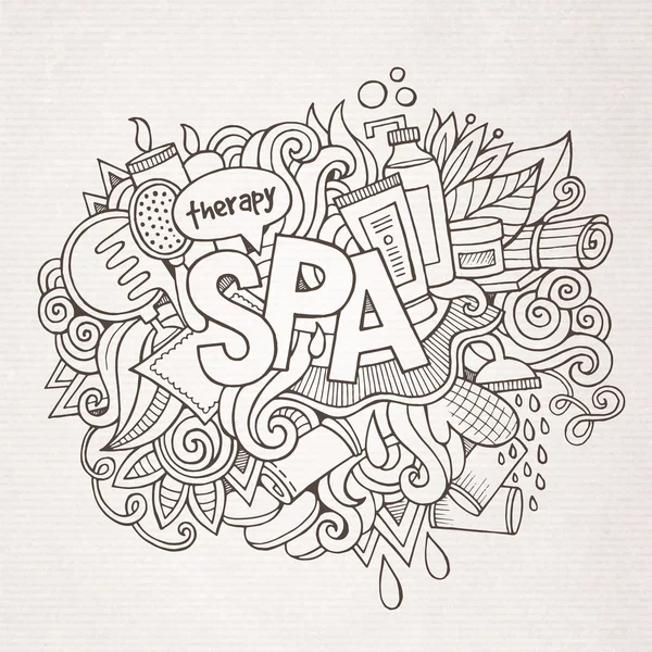 Letras de mano Spa y doodles elementos de fondo . — Vector de stock