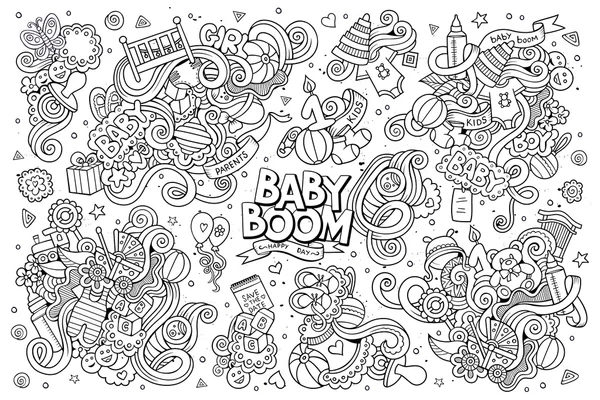 Sketchy vector dibujado a mano Doodle conjunto de dibujos animados de objetos — Vector de stock