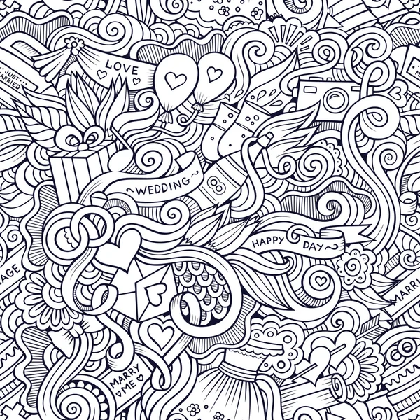 Desenhos animados doodles casamento sem costura padrão —  Vetores de Stock