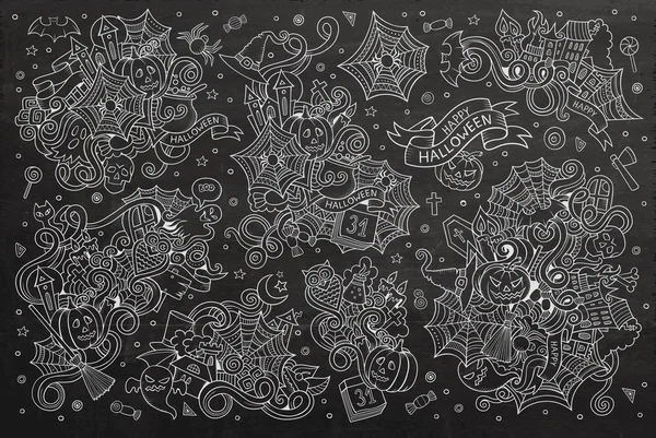 Chalkboard vetor mão desenhado Doodle desenho animado conjunto de objetos — Vetor de Stock