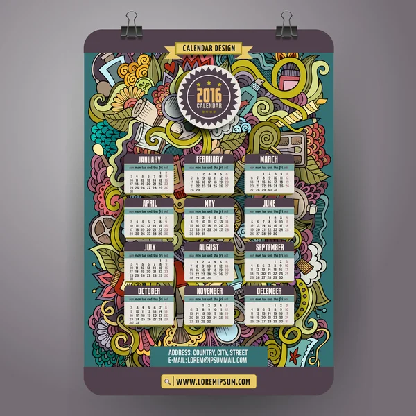 Doodles desenhos animados Beleza e calendário cosmético 2016 ano de design — Vetor de Stock