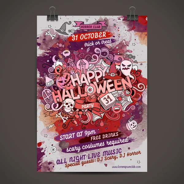 Happy Halloween wektor gryzmoły farby akwarelowe party plakat — Wektor stockowy