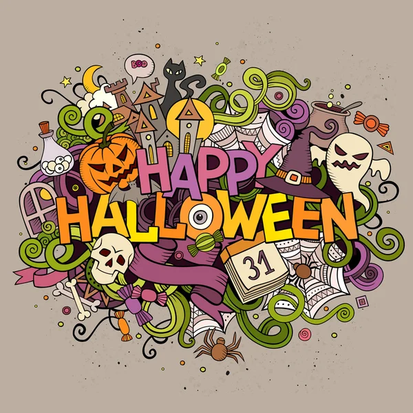 Rajzfilm vektor kézzel rajzolt firka Happy Halloween illusztráció — Stock Vector