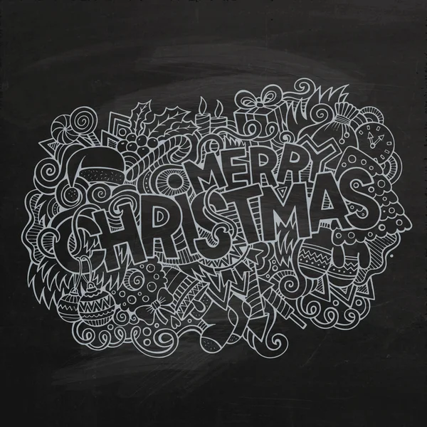 Joyeux Noël lettrage à la main et éléments de gribouillages fond . — Image vectorielle