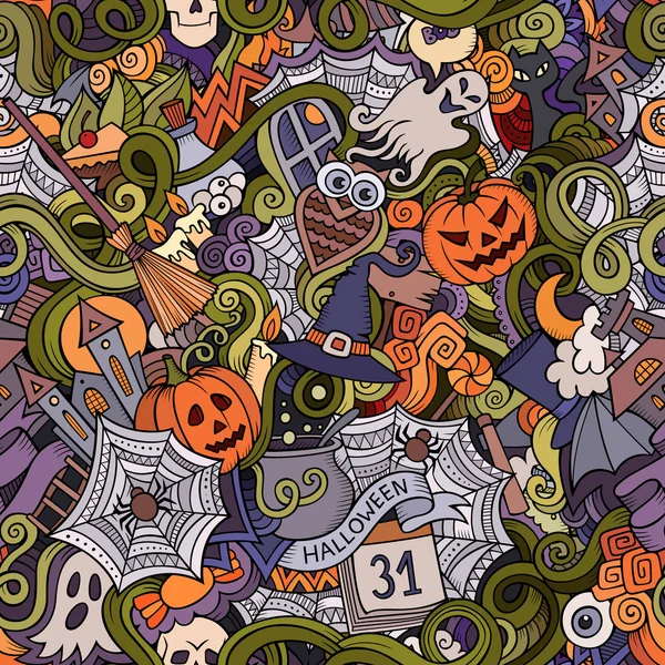 Cartoon vector hand-drawn Doodles on the subject of Halloween — Stock Vector