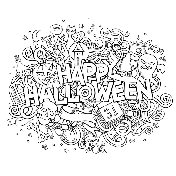 Rajzfilm vektor kézzel rajzolt firka Happy Halloween illusztráció — Stock Vector