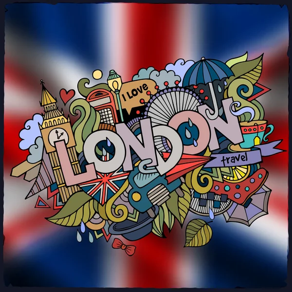 London hand lettering and doodles elements background. — Stock Vector