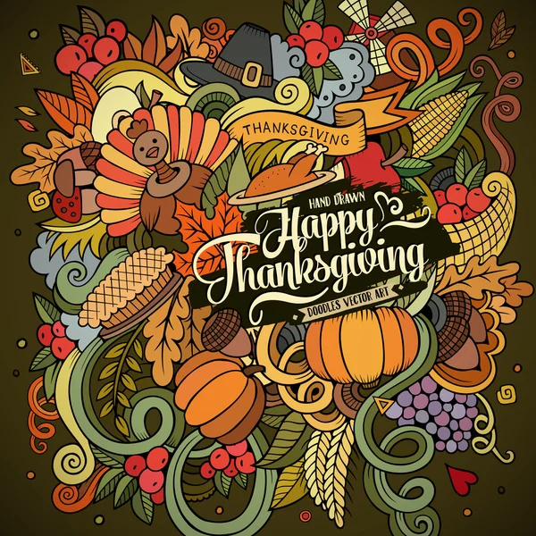 Cartoon vektor hand dras Doodle Thanksgiving illustration. — Stock vektor