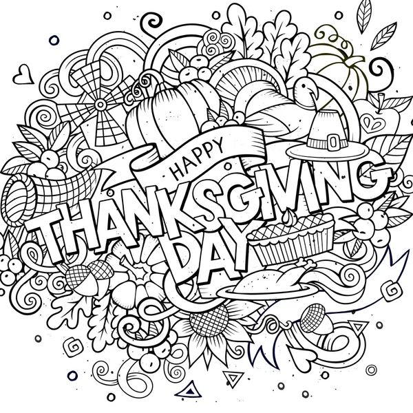 Desenhos animados mão vetor desenhado Doodle Thanksgiving ilustração — Vetor de Stock