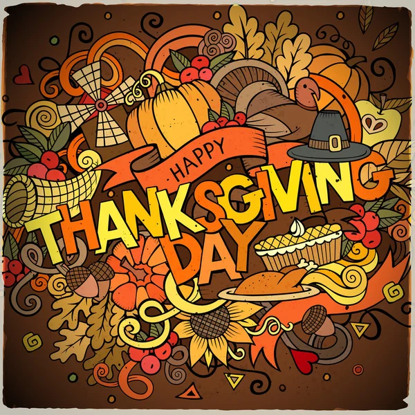 Dessin animé vecteur dessiné à la main illustration Doodle Thanksgiving — Image vectorielle