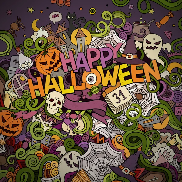 Cartoon vektor hand dras Doodle Happy Halloween illustration — Stock vektor