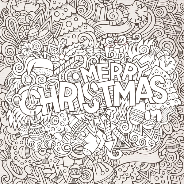 Merry Christmas hand belettering en doodles elementen achtergrond. — Stockvector