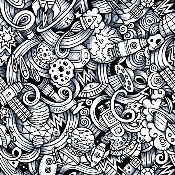 Cartoon hand-drawn doodles on the subject of space pattern — Stock Vector