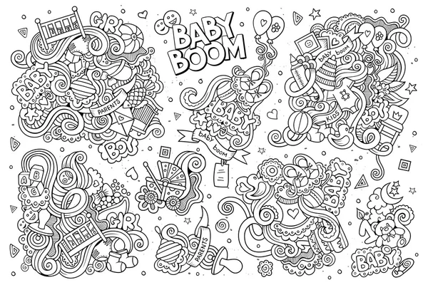 Sketchy vector dibujado a mano Doodle conjunto de dibujos animados de objetos — Vector de stock