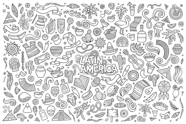 Sketchy vector dibujado a mano Doodle objetos latinoamericanos — Vector de stock