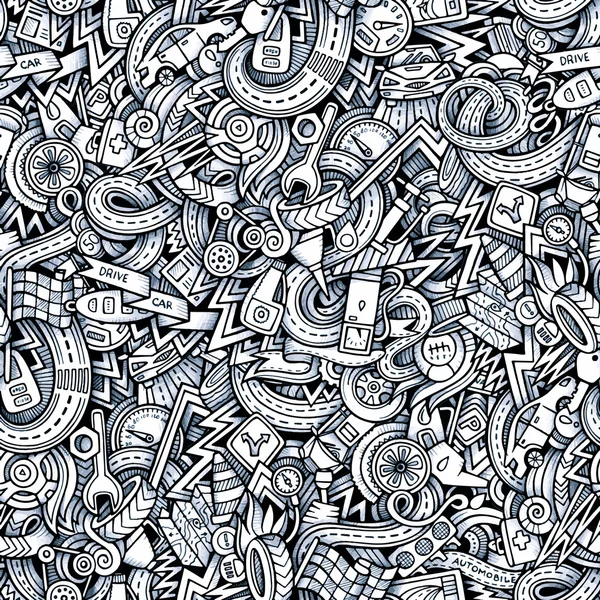 Cartoon handgetekende doodles auto stijl thema naadloze patroon — Stockvector